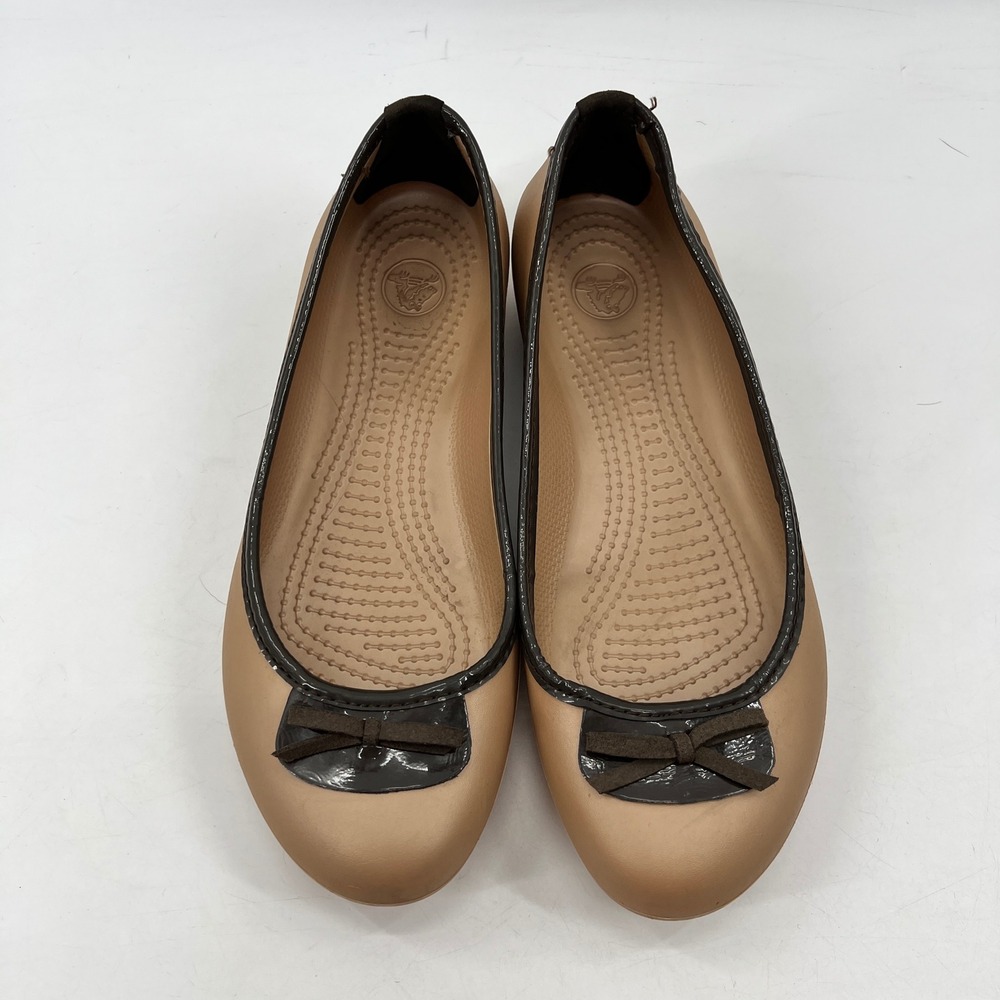 Crocs Olivia Ballet Flat Women 8 Tan Brown Bow Croslite Comfortable Slip On - Picture 4 of 10